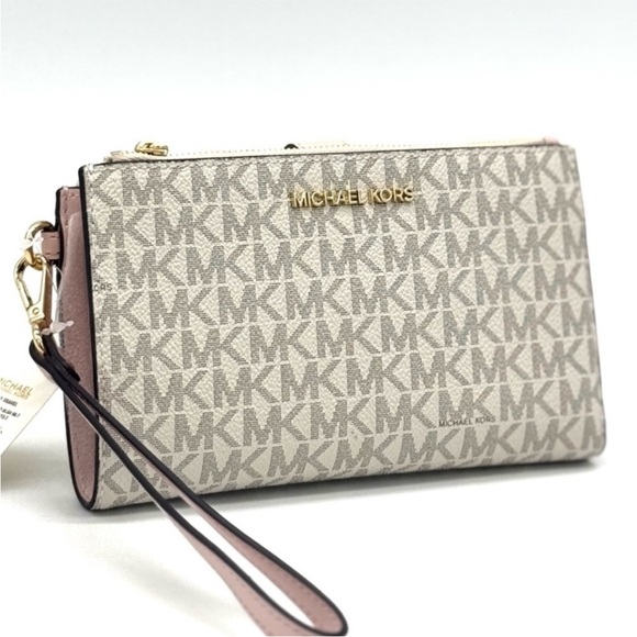 Michael Kors Large Double Zip Wallet Wristlet Powder Blush Multi - Picture 1 of 9